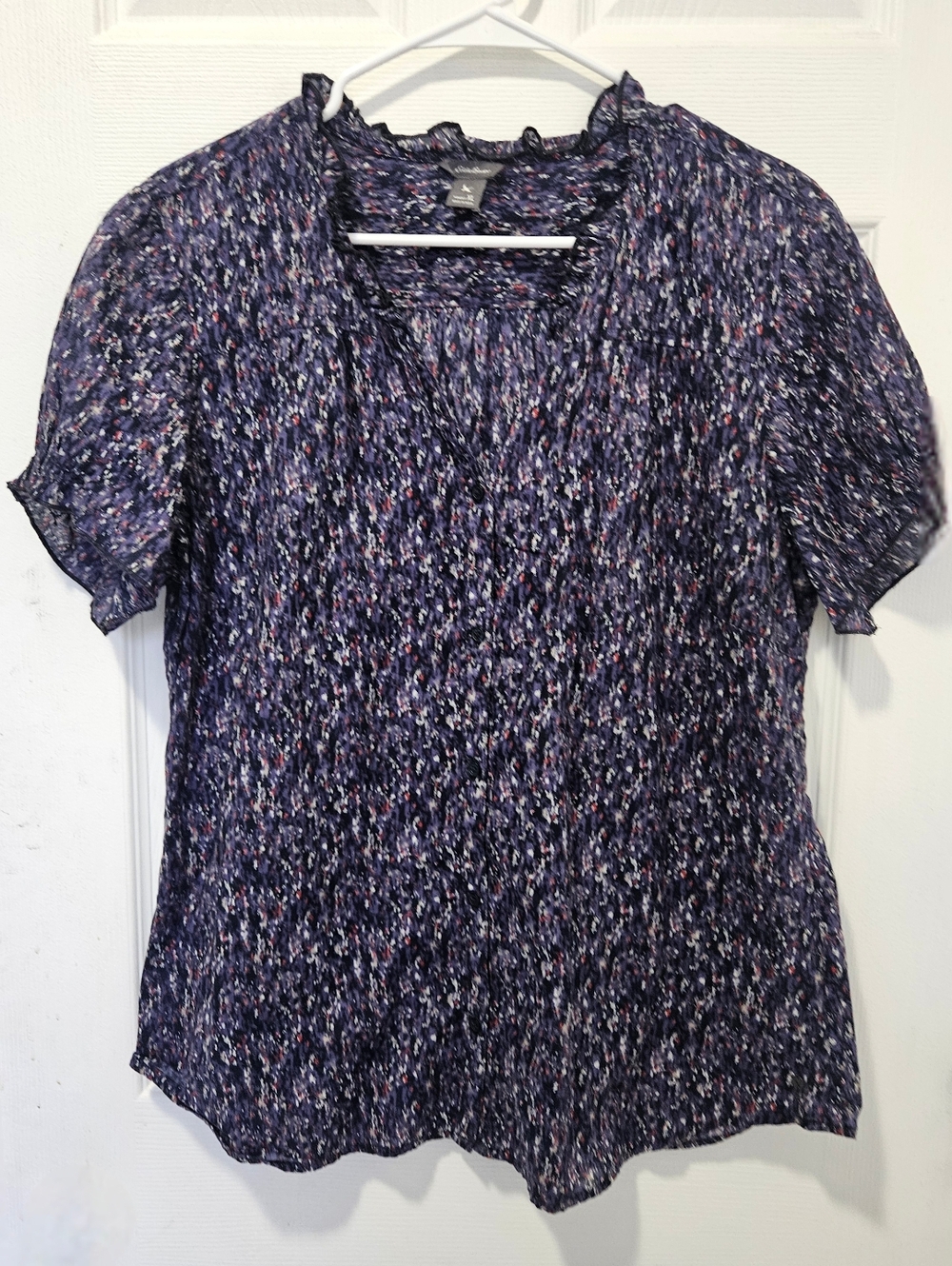 Eddie Bauer Purple Multi-Color Short Sleeve Blouse